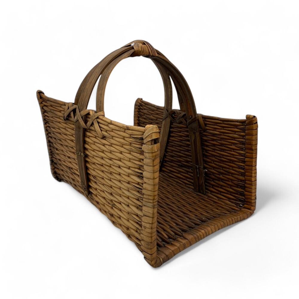 Wicker Open Ended Fireplace Log Kindling Gathering Basket Flat Bottom 13" Long